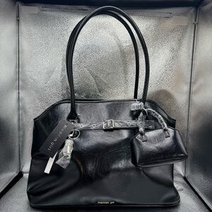 Madden Girl Shiny Black Tote Set